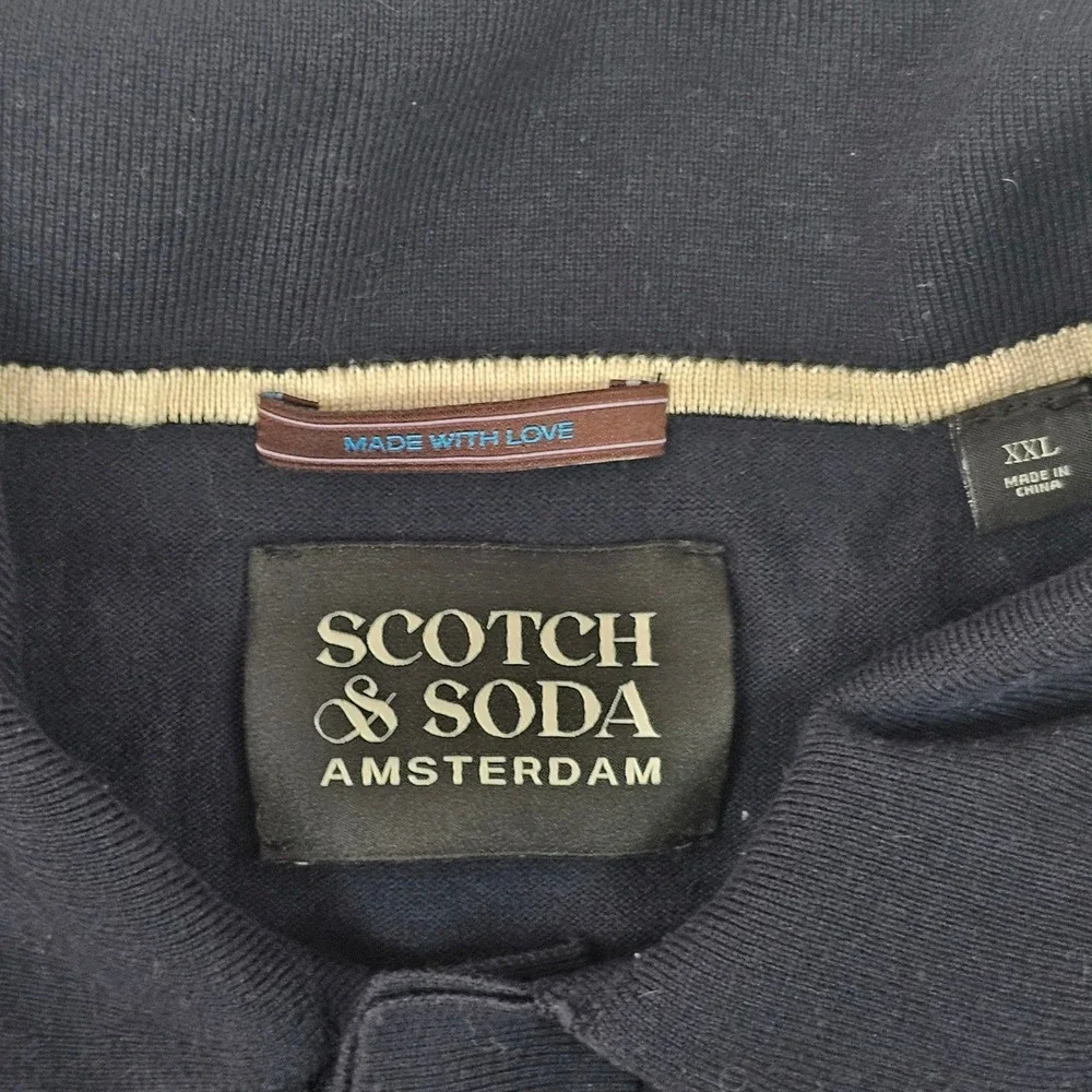 Scotch‎ & Soda Amsterdam Mens XXL Navy Blue Long Sleeve Polo Knit Sweater